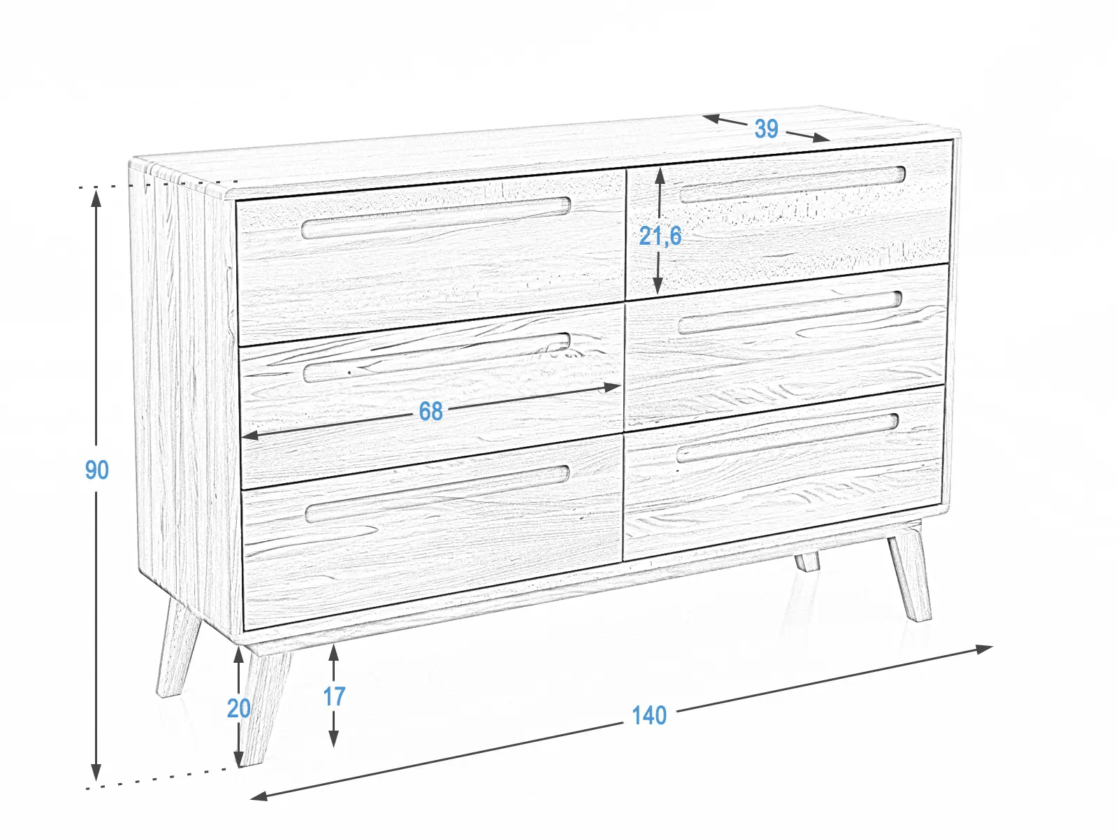Cassettiera in legno di faggio Beskid 6s